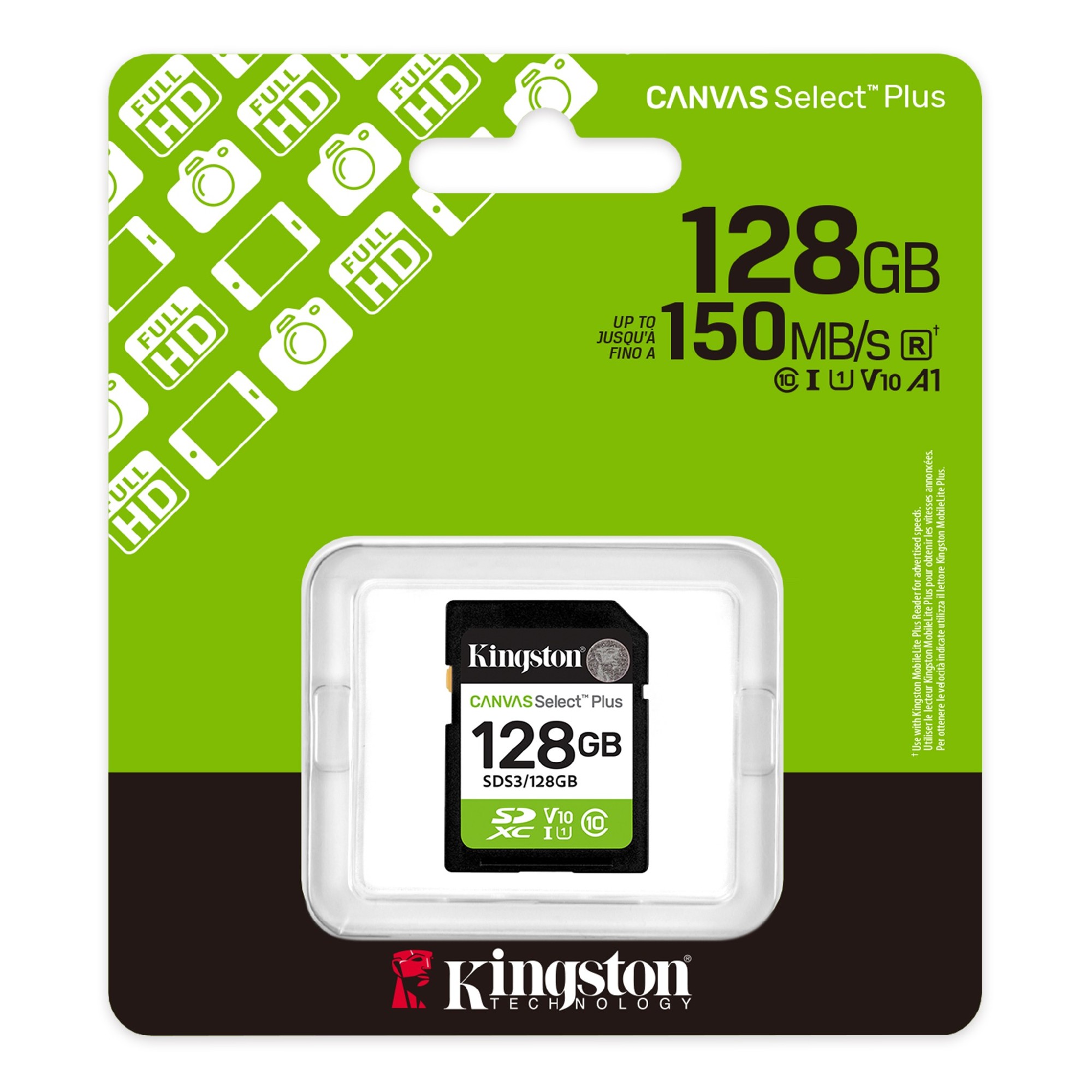 Карта памяти SD 128GB Kingston Canvas Select Plus, 150MB/s photo 1 Карта памяти SD 128GB Kingston Canvas Select Plus, 150MB/s photo 1