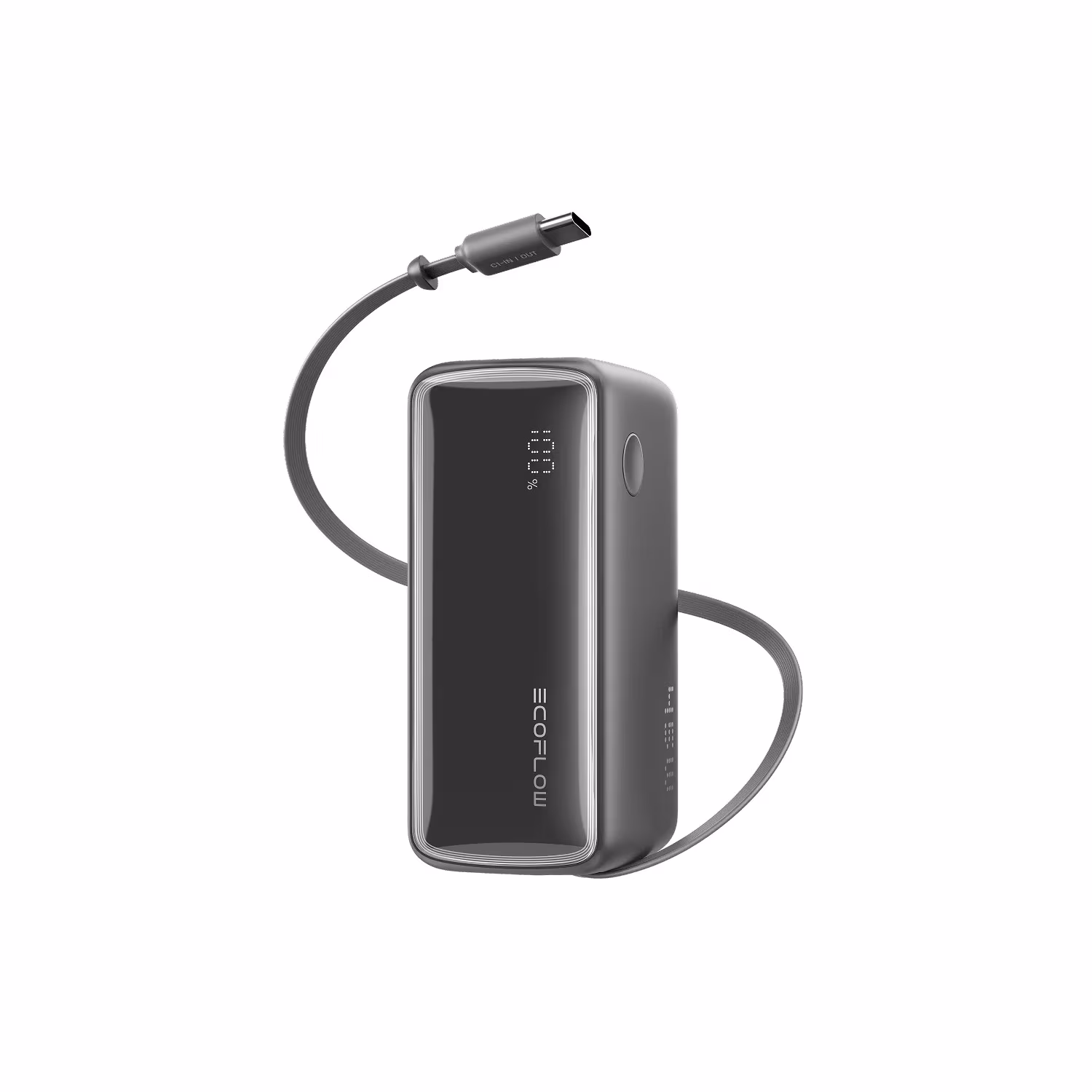 EcoFlow Rapid 20K Power Bank, 10.000mAh (45W Fast Carging), X-Guard Protection, Pocket size, 70cm Retractable Built-In Type-C cable, Smart Display,  Black