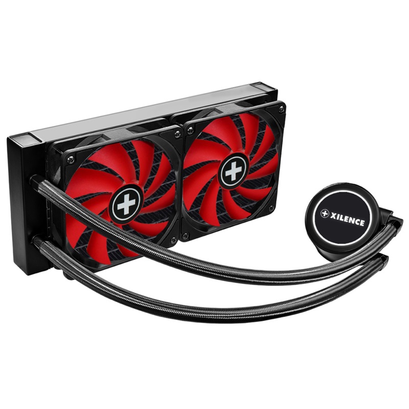 XILENCE Liquid Cooler (XC975) ”LiQuRizer 240” Performance A+ Socket LGA 1700/2066/2011/115x/1200 & AM5/AM4, up to 300W, 2x TF120 Red Fans:120x120x25mm, PWM fans:700-1800rpm, 18.0-32.2 dBA, 70CFM, pump: 2100±10% rpm, 25dBA, 3 pin, LED lit Pump Head, Black photo 2