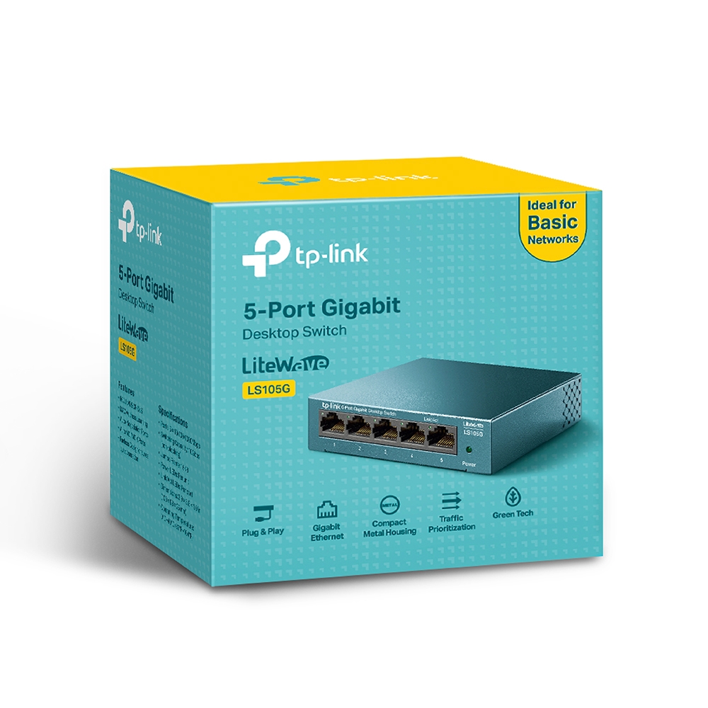 Коммутатор TP-LINK LS105G / 5 port / Gigabit / RJ45 / steel case, LiteWave, Green Technology photo 3