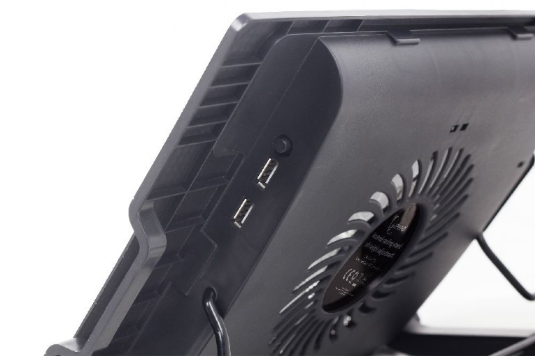 Gembird NBS-1F17T-01, Notebook cooling stand with height adjustment, up to 17”, LED backlight in fans, Large 12 cm cooling fan, 11500 RPM (± 10 %) noise 10 dBA, Black photo 2