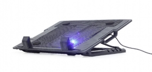 Gembird NBS-1F17T-01, Notebook cooling stand with height adjustment, up to 17”, LED backlight in fans, Large 12 cm cooling fan, 11500 RPM (± 10 %) noise 10 dBA, Black thumbnav 1