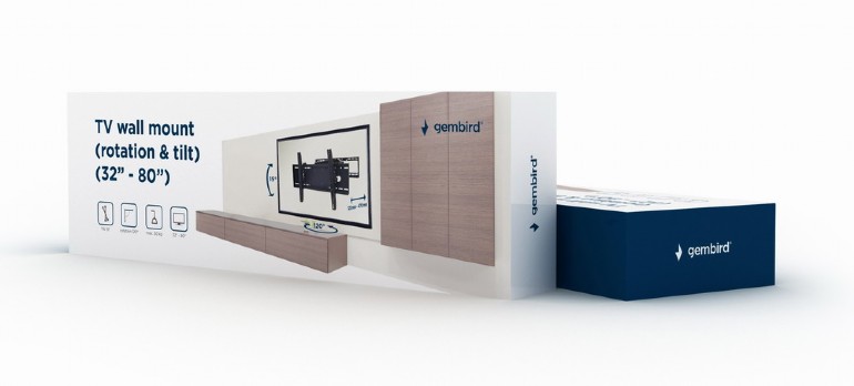 Full-motion TV-Wall Mount for 37 -80”- Gembird ”WM-80ST-02”, allows up to 120 degrees swivel and 20 degrees tilting, max. 60 kg, Distance to wall: 58 - 402 mm, max. VESA 600 x 400, Black photo 4