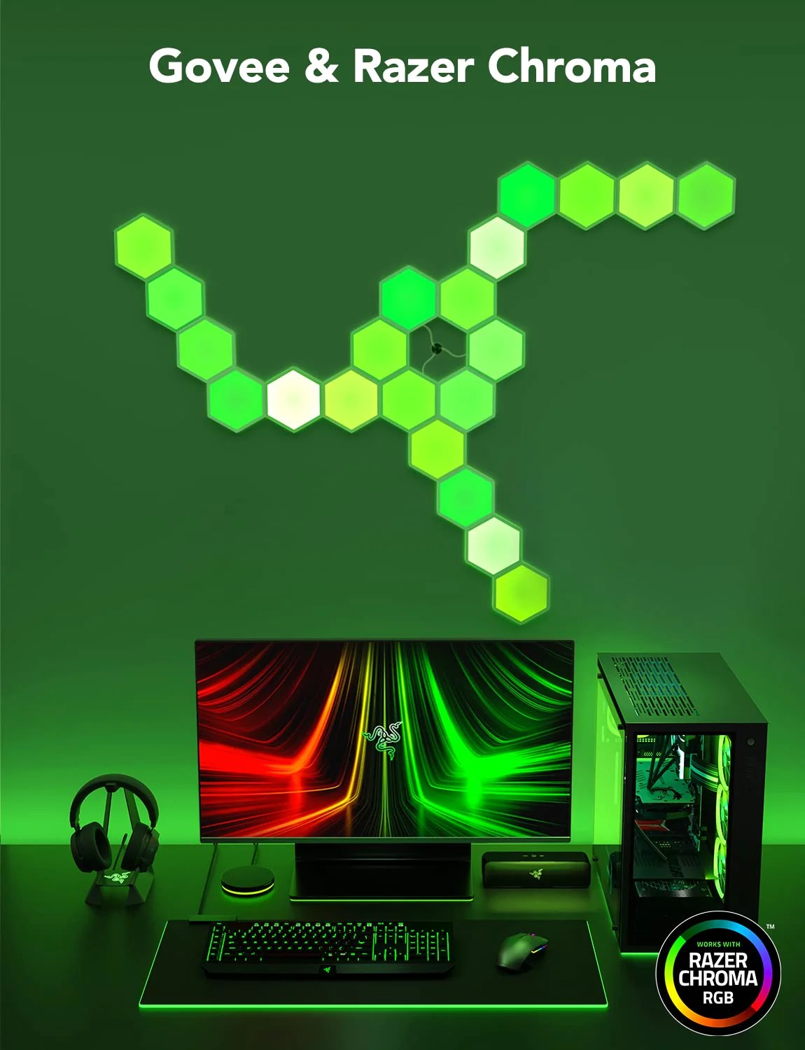 Шестиугольные световые панели GOVEE Glide Hexa Light Panels / 10 Pack / Wi-Fi + BT / Multicolor photo 5