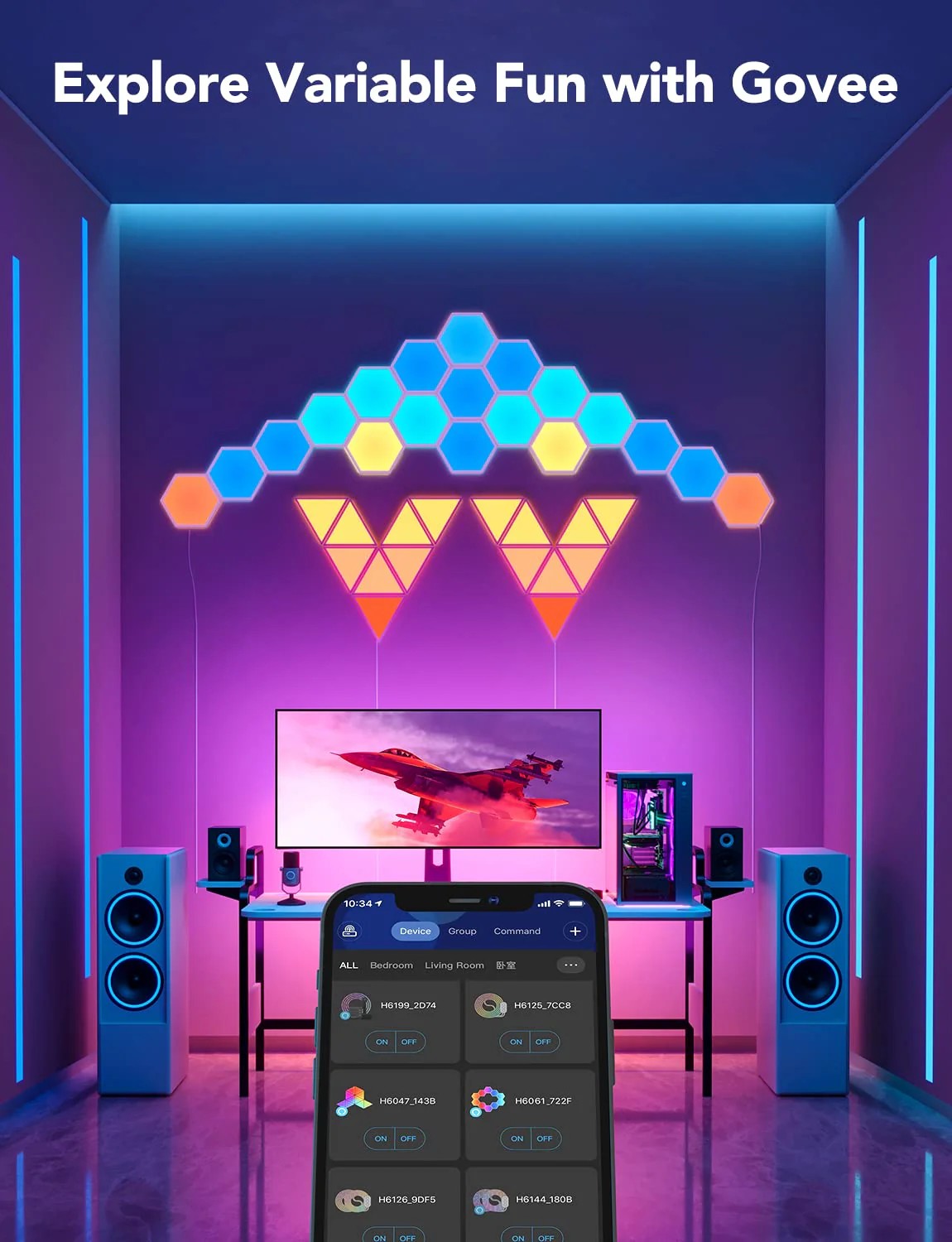 Шестиугольные световые панели GOVEE Glide Hexa Light Panels / 10 Pack / Wi-Fi + BT / Multicolor photo 7