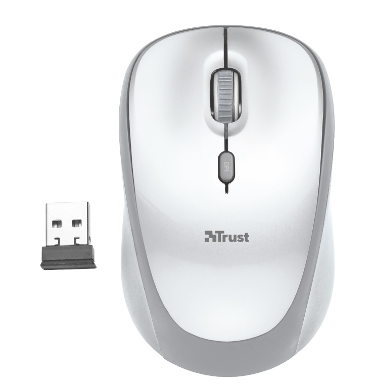 Trust Yvi Wireless Mouse - White, 8m 2.4GHz, Micro receiver, 800-1600 dpi, 4 button, Rubber sides for comfort and grip, USB photo 1