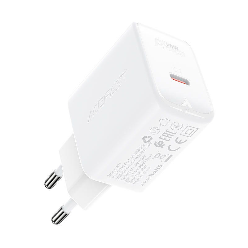 USB Charger  ACEFAST A21, Single port, USB-C, GaN PD30W, Total output: 30W, QC3.0, White photo 3