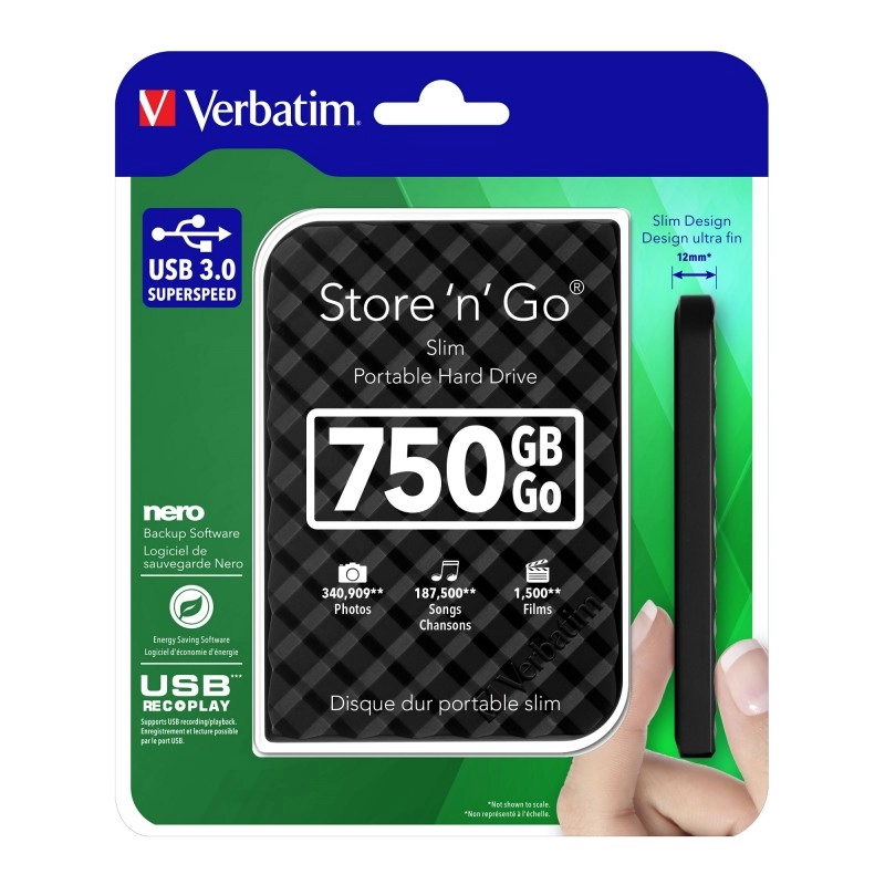 HDD extern Verbatim Slim Portable 53213 750GB (USB3.0)