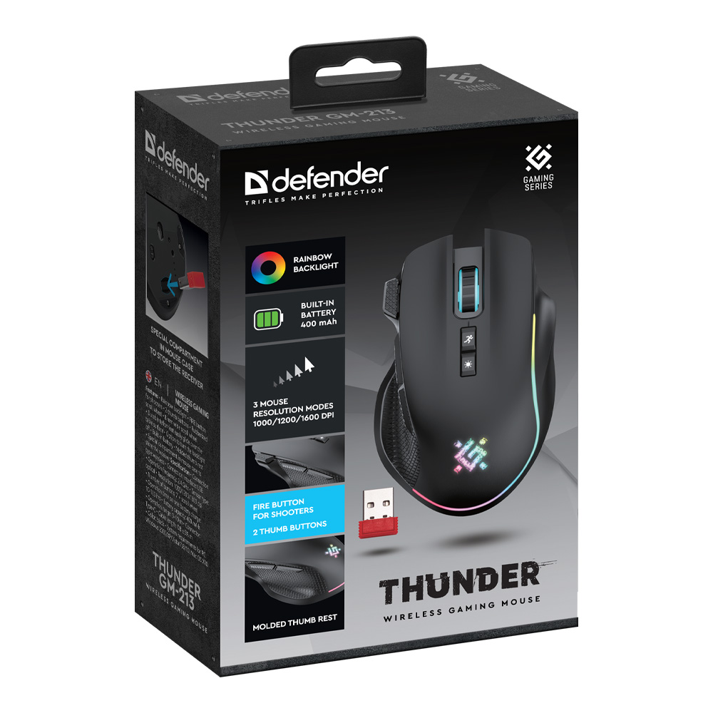 Mouse fara fir Defender GM 213 Thunder Wireless Black (52213) Negru / Optic / Negru photo 5
