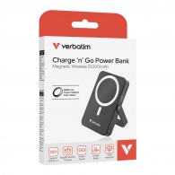 Магнитный беспроводной пауэрбанк с подставкой Verbatim Charge'n'Go / 10000 mAh / Black thumbnav 3