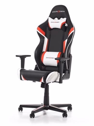 Gaming/Office Chair DXRacer Racing GC-R288-NRW-Z1, Black/Red/White, Premium PU leather + perforated PVC, max weight up to 150kg / height 165-195cm, Recline 90°-135°, 3D Armrests, Head and Lumber cushions, Aluminium wheelbase, 2" PU Caster, W-22.65kg 