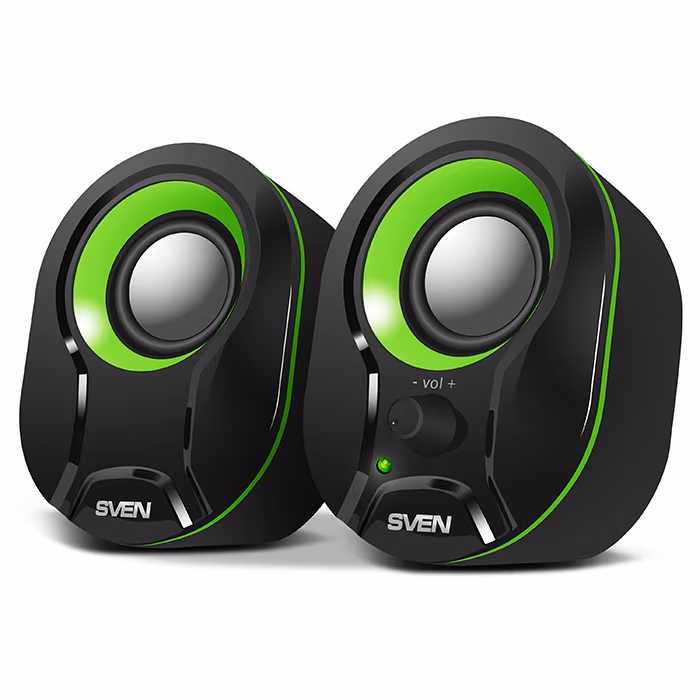 SVEN 290 Black-Green (USB),  2.0 / 2x2,5W RMS, Power LED, USB power supply