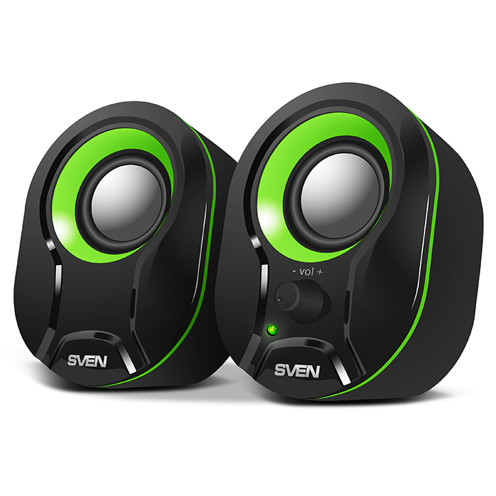 SVEN 290 Black-Green (USB),  2.0 / 2x2,5W RMS, Power LED, USB power supply photo 1