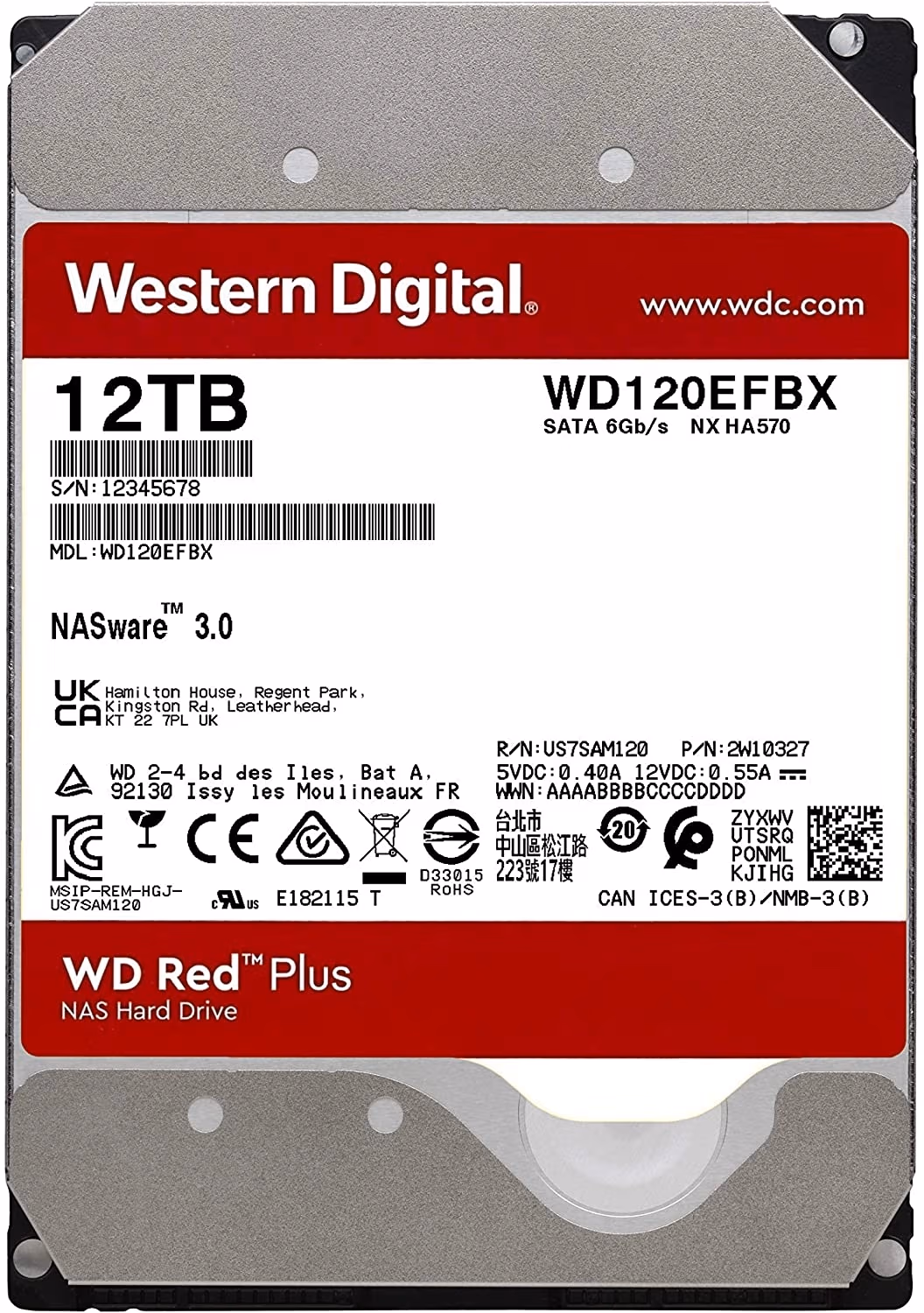 3.5'' HDD 12.0TB  Western Digital WD120EFBX Caviar® Red™ Plus NAS, CMR Drive, 7200rpm, 256MB, SATAIII