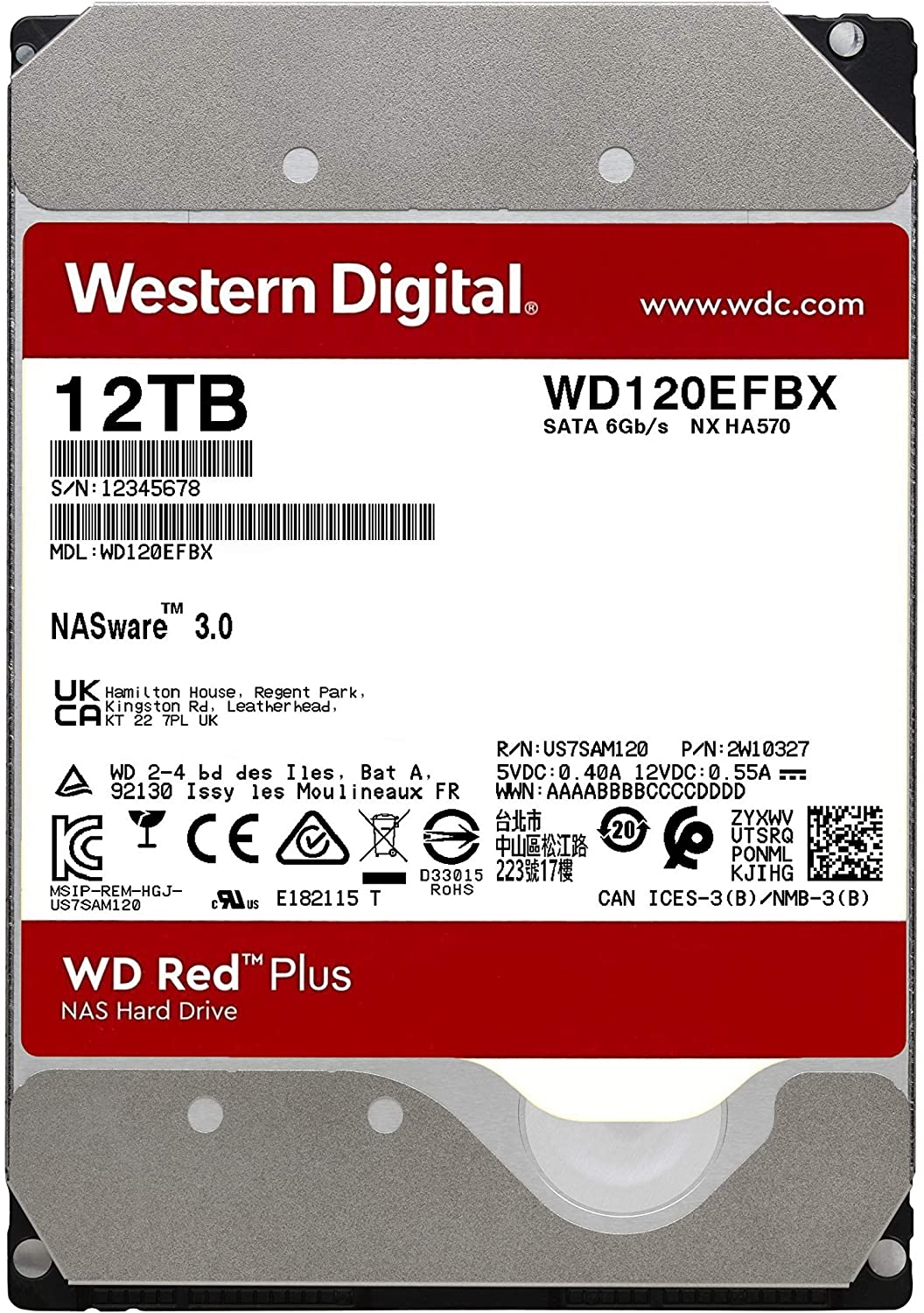 3.5'' HDD 12.0TB  Western Digital WD120EFBX Caviar® Red™ Plus NAS, CMR Drive, 7200rpm, 256MB, SATAIII photo 1
