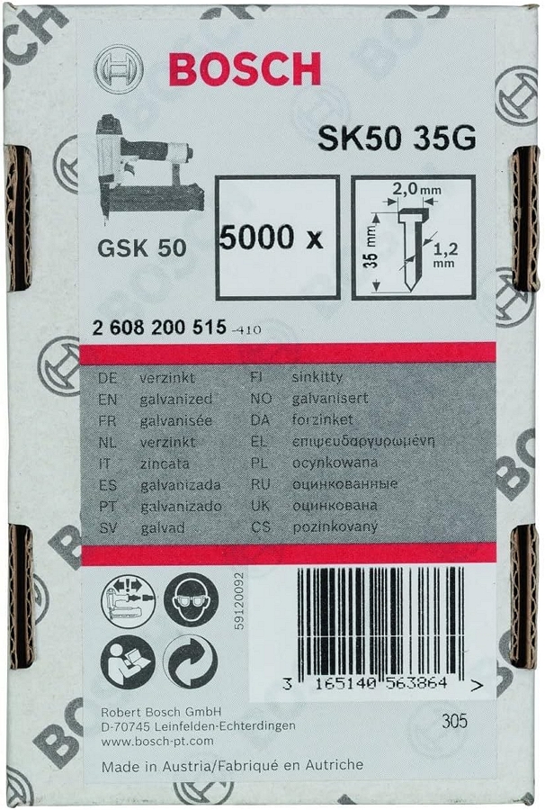 Set de stifturi cu cap ascuns Bosch 5000- 1.2x35 mm, 2608200515 photo 1