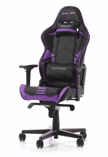 Gaming/Office Chair DXRacer Racing Pro GC-R131-NV-V2, Black/Violet, Premium PU leather, max weight up to 150kg / height 165-195cm, Rocking Function, Recline 90°-135°, 4D Armrests, Head and Lumber cushions, Aluminium wheelbase, 3" PU Caster, W-26.1kg 
