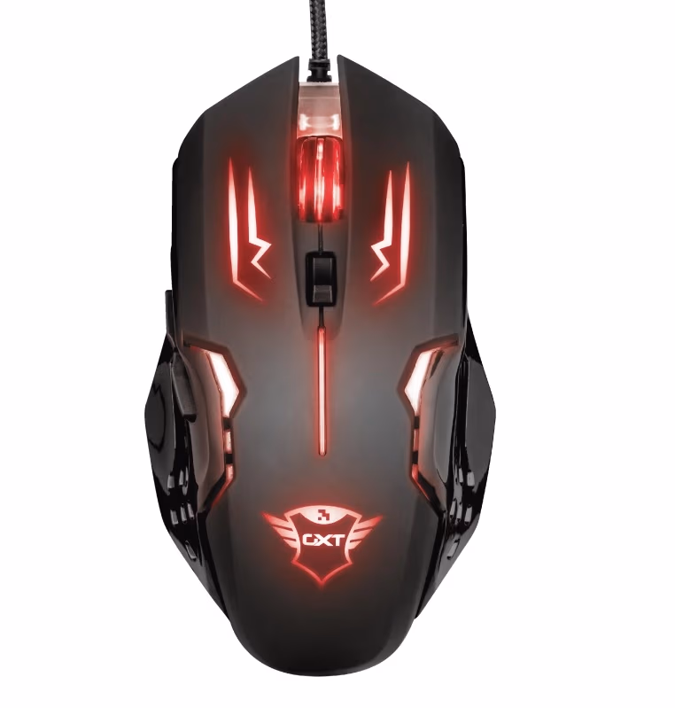 Trust Gaming GXT 108 Rava Illuminated Mouse, 600 - 2000 dpi, 6 Programmable button, Multi LED color cycle, Rubber top layer for enhanced grip, 1,7 m USB, Black