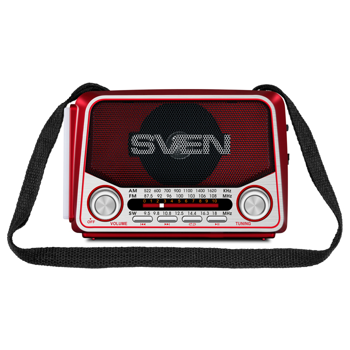 SVEN SRP-525 Red, FM/AM/SW Radio, 3W RMS, 8-band radio receiver, built-in audio files player from USB-fash, microSD and SD card storage devices, telescopic swivel antenna, built-in battery photo 2