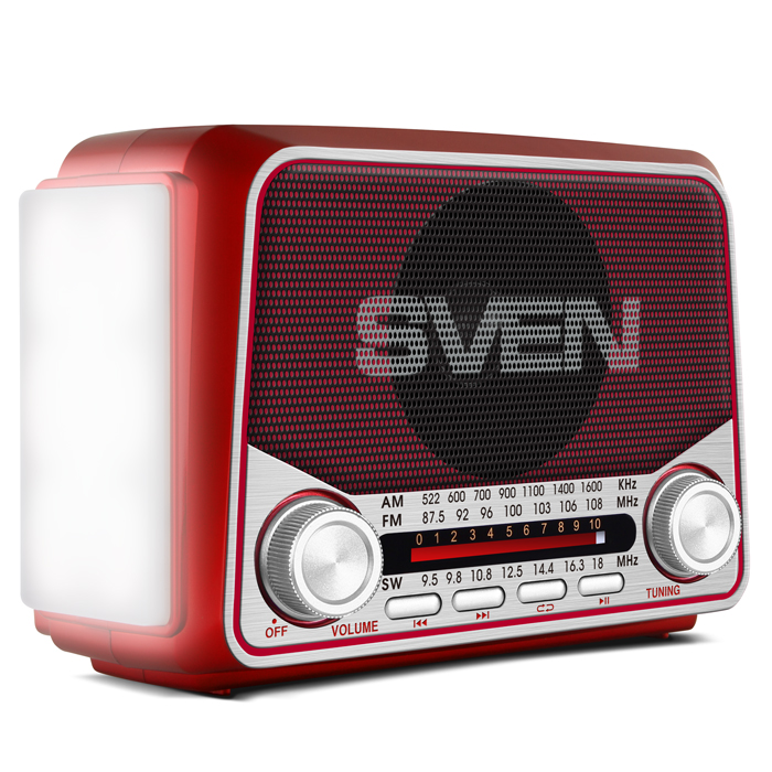 SVEN SRP-525 Red, FM/AM/SW Radio, 3W RMS, 8-band radio receiver, built-in audio files player from USB-fash, microSD and SD card storage devices, telescopic swivel antenna, built-in battery photo 3