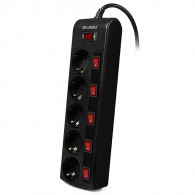 Surge Protector SVEN SF-05PL, 5 Sockets, 1.8m, individual switches, Black thumbnav 1