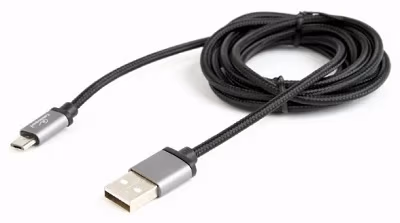 Cable micro USB2.0 Cotton braided - 1.8m - Cablexpert CCB-mUSB2B-AMBM-6, Black, Professional series, USB 2.0 A-plug to Micro B-plug, blister 