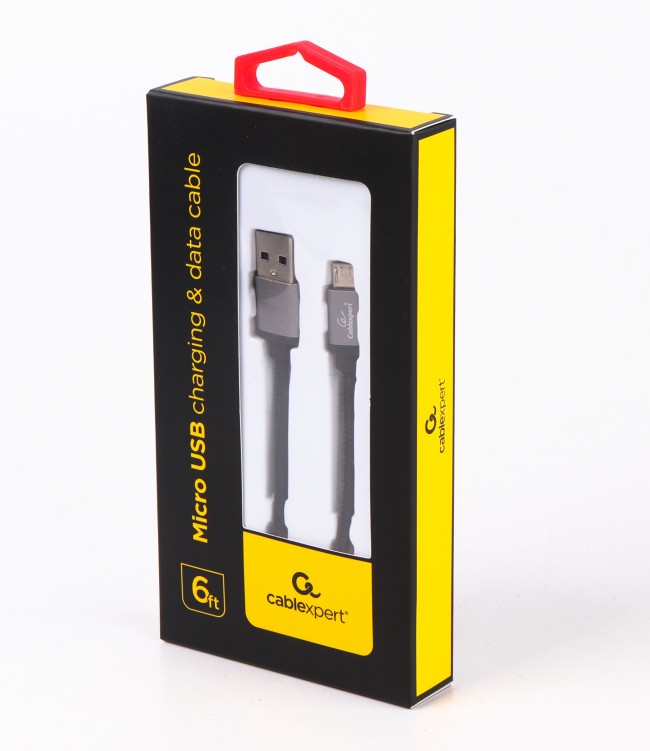 Cable micro USB2.0 Cotton braided - 1.8m - Cablexpert CCB-mUSB2B-AMBM-6, Black, Professional series, USB 2.0 A-plug to Micro B-plug, blister photo 2
