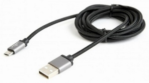 Cable micro USB2.0 Cotton braided - 1.8m - Cablexpert CCB-mUSB2B-AMBM-6, Black, Professional series, USB 2.0 A-plug to Micro B-plug, blister thumbnav 1