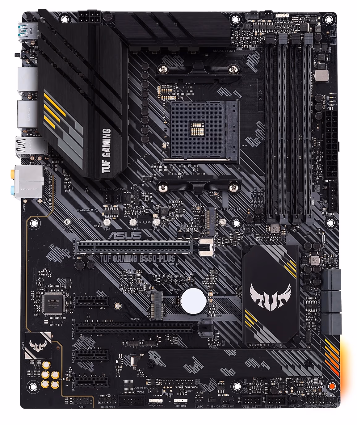ASUS TUF GAMING B550-PLUS, Socket AM4, AMD B550, Dual 4xDDR4-4800, APU AMD graphics, HDMI, DP, 2xPCIeX16 4.0, 6xSATA3, 3xPCIeX1, RAID, 2xM.2 4.0, 1xM.2E-Key, S1200A HDA, SPDIF, 2.5GbE LAN, 2xUSB3.2 Gen 2(A+C), 6xUSB3.2, Aura Sync RGB, ATX