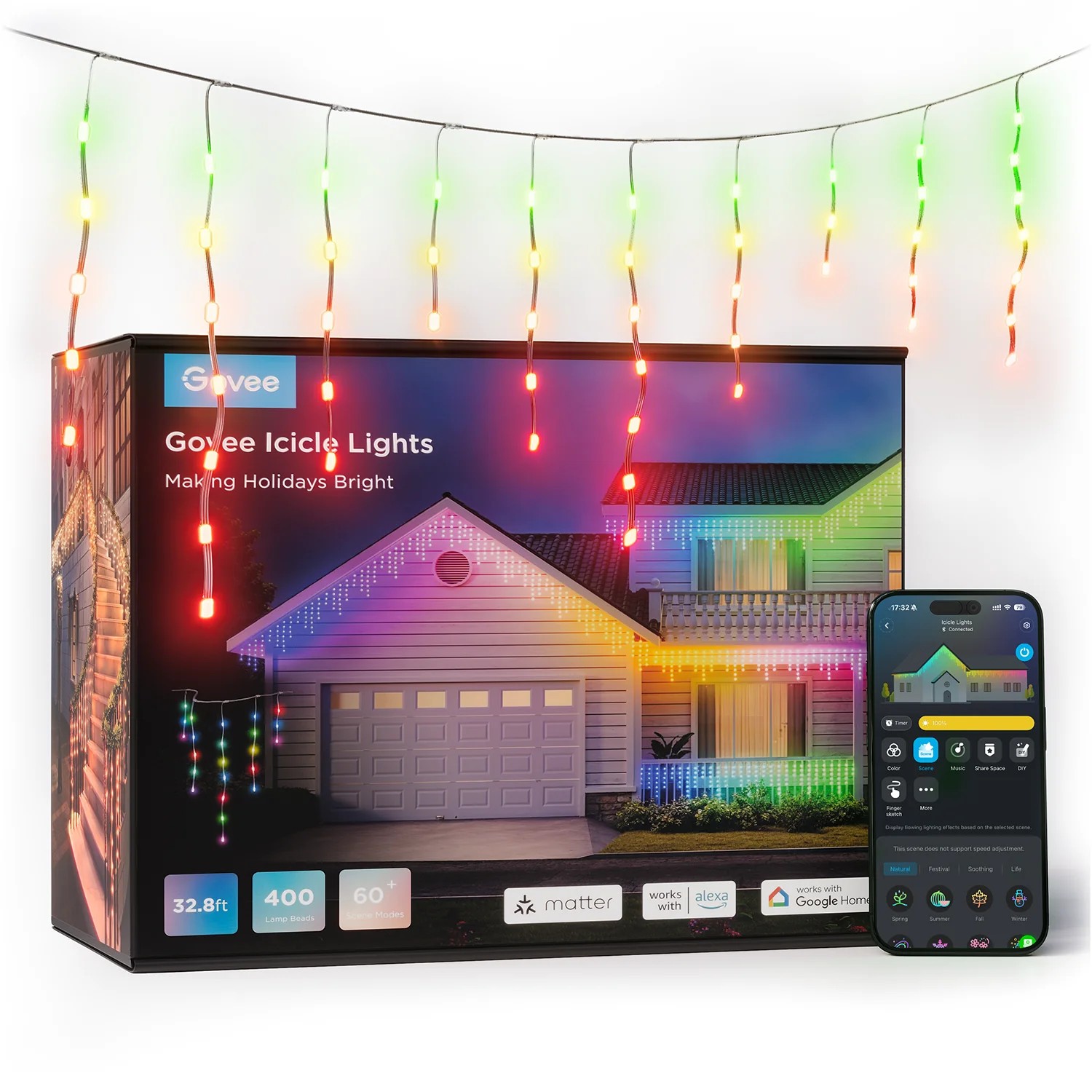Уличная гирлянда в виде сосулек GOVEE RGBIC Icicle Ligths 10M photo 1 Уличная гирлянда в виде сосулек GOVEE RGBIC Icicle Ligths 10M photo 1