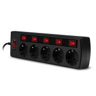 Surge Protector SVEN SF-05PL, 5 Sockets, 3.0m, individual switches, Black