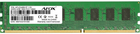 4GB DDR3-1600 AFOX, PC12800, CL11, 512Mx8, 240-pin, 1.5V, Retail photo 1