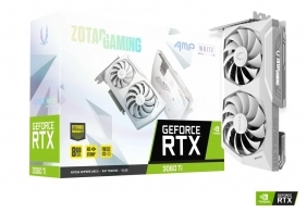 ZOTAC GeForce RTX 3060 Ti AMP LHR White Edition 8GB GDDR6, 256bit, 1755/14000Mhz, Ampere, PCIeX16 4.0, Dual Fan / IceStorm 2.0, 1xHDMI, 3xDisplayPort, Active Fan Control/ FREEZE Fan Stop, White Led Lightning, FireStorm, Metal Backplate, Premium Pack