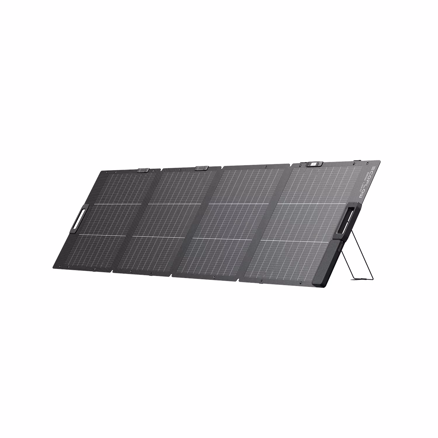 EcoFlow 220W Lightweight Portable Solar Panel, Bifacial Design, Rated Power:220 Watts, 2-angle (30°/60°) adjustable stand and integrated solar angle guide, Cell type: N Type TOPCon monocrystalline silicon, Efficiency 25%, Folded: 603 x 598 x 36 mm, 4.4 kg