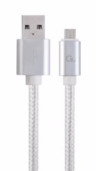 Cable microUSB2.0 Cotton braided - 1.8m - Cablexpert CCB-mUSB2B-AMBM-6-S, Silver, Professional series, USB 2.0 A-plug to Micro B-plug, blister 