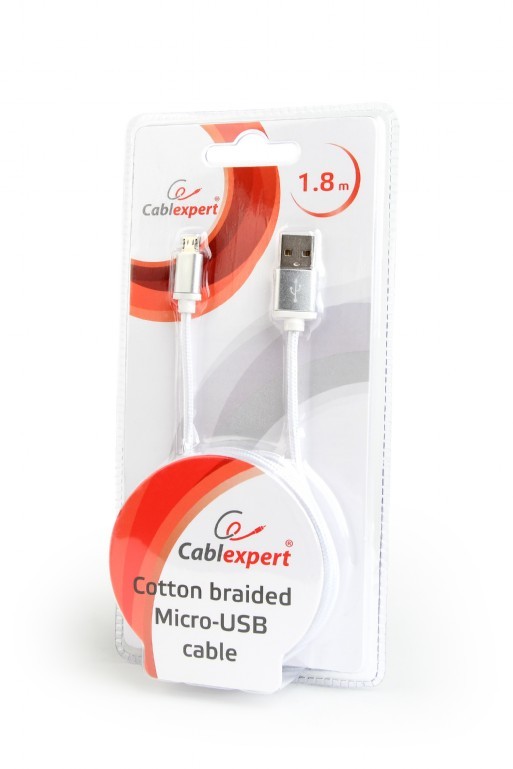 Cable microUSB2.0 Cotton braided - 1.8m - Cablexpert CCB-mUSB2B-AMBM-6-S, Silver, Professional series, USB 2.0 A-plug to Micro B-plug, blister photo 2