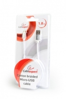 Cable microUSB2.0 Cotton braided - 1.8m - Cablexpert CCB-mUSB2B-AMBM-6-S, Silver, Professional series, USB 2.0 A-plug to Micro B-plug, blister thumbnav 2
