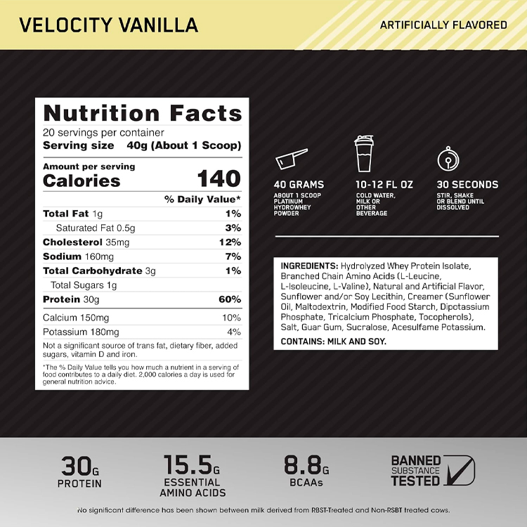 Гидролизат протеина Optimum Nutrition Platinum Hydro Whey Vanilla 1.76lb/798г photo 2