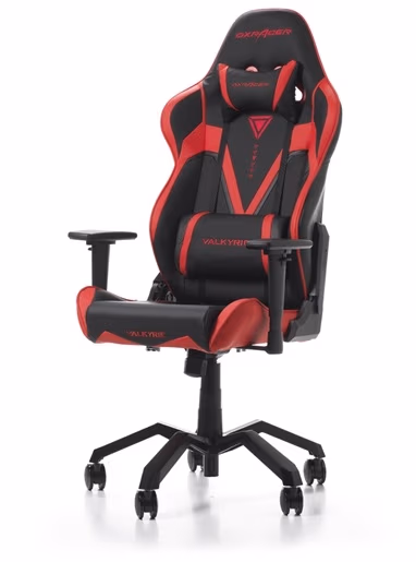 Gaming/Office Chair DXRacer Valkyrie GC-V03-NR-B2, Black/Red, Premium PU leather + Perforated & Carbon look PVC, max weight up to 150kg / height 165-195cm, Recline 90°-135°, 3D Armrests, Head&Lumbar Cushions, Aluminium Spider, 3"PU Caster, W-23.7kg 