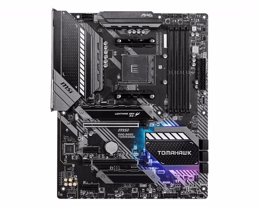 MSI MAG B550 TOMAHAWK, Socket AM4, AMD B550, Dual 4xDDR4-5100+, APU AMD graphics, HDMI, DP, 2xPCIe4.0 X16, 6xSATA3, RAID, 2xM.2 Gen4.0 x4, 2xPCIe X1, ALC1220 HDA, S/PDIF, 2.5GbE+1Gbe LAN , 6xUSB3.2 Gen1, 2xUSB3.2 Gen2(TypeA+C), RGB Mystic Light, ATX 