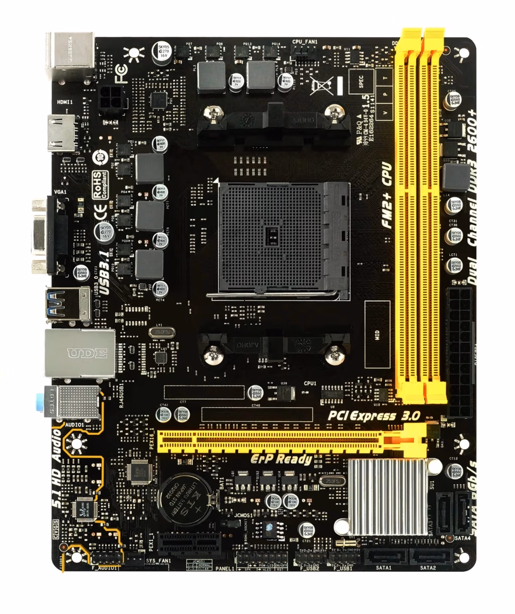 BIOSTAR A68MHE, Socket FM2/FM2+, AMD A68H, Dual 2xDDR3-2600, APU AMD graphics, VGA, HDMI, 1xPCIe X16, 4xSATA3(6Gb/s), RAID, 1xPCIe X1, ALC662 5.1ch HDA, GigaBit LAN, 2xUSB3.2, 100W, mATX