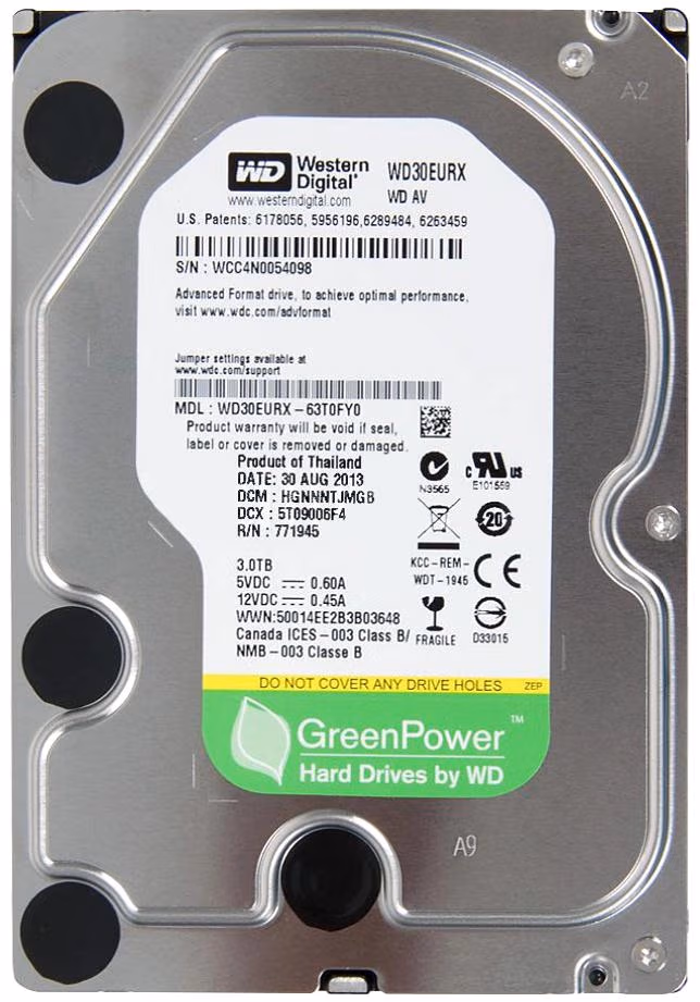 3.5" HDD 3.0TB Western Digital WD30EURX AV-GP™, IntelliPower, 5400 rpm, 64Mb, SATAIII, FR 
