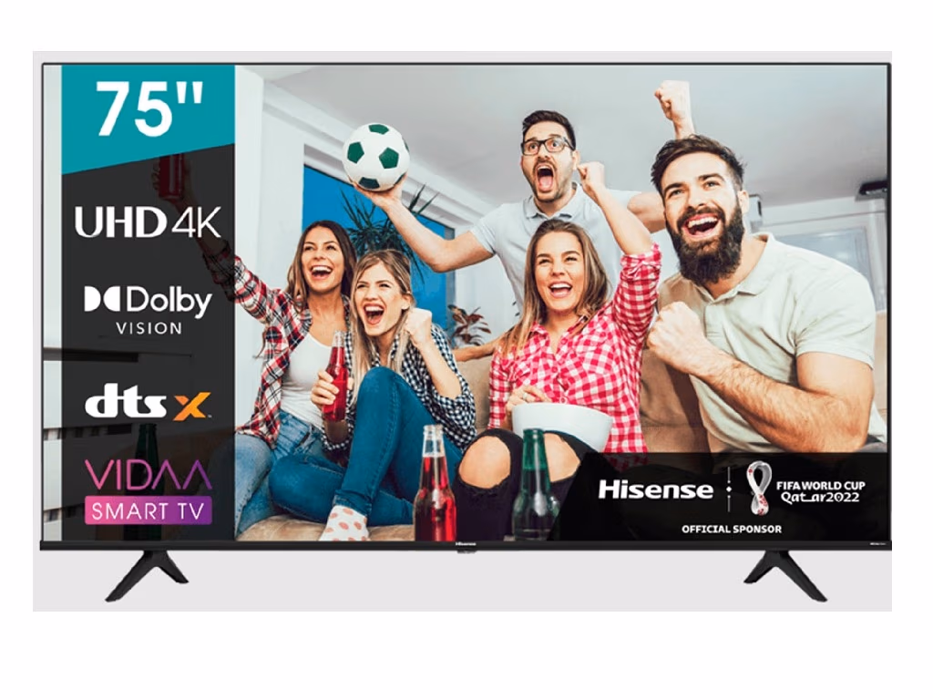 75" LED TV Hisense 75A6BG, Black (3840x2160 UHD, MR 120Hz, SMART TV (VIDAA OS), 3 x HDMI2.0, 2 x USB, Wi-Fi (2.4GHz+5GHz), DVB-T/T2/C/S2, Speakers 2 x 15W Dolby Audio, VESA 200x300, 26.5 Kg) 