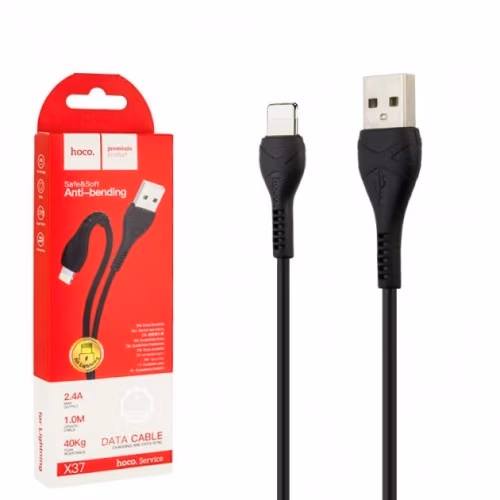 Cable  USB to Lightning HOCO “X37 Cool power”,  1m, Black, up to 2.4A, Charching Data Cable, Outer material: PVC 
