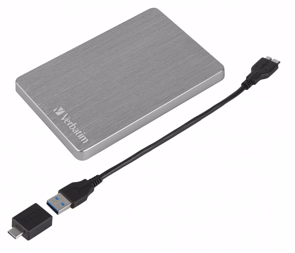 2.5” External HDD 1.0TB (USB3.2)  Verbatim Store 'n' Go ALU Slim, Space Grey, Aluminium, Sleek, Slim, Nero Backup Software, Green Button Energy Saving Software