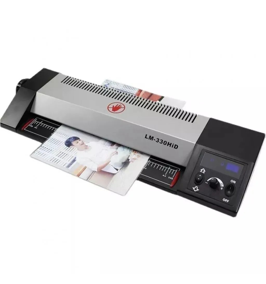 Qsmile LM330iDX A3, Black, Rollers: 2(hot shoe), Reverse, Input width: 330 mm,Speed: 55 cm/min, Min Film thickness: 160(2*80) microns, Max. film thickness: 250(2*125) microns, Min Film size: Credit card size (54*86 mm), Max. Paper size: A3, Max. lam. thic photo 1