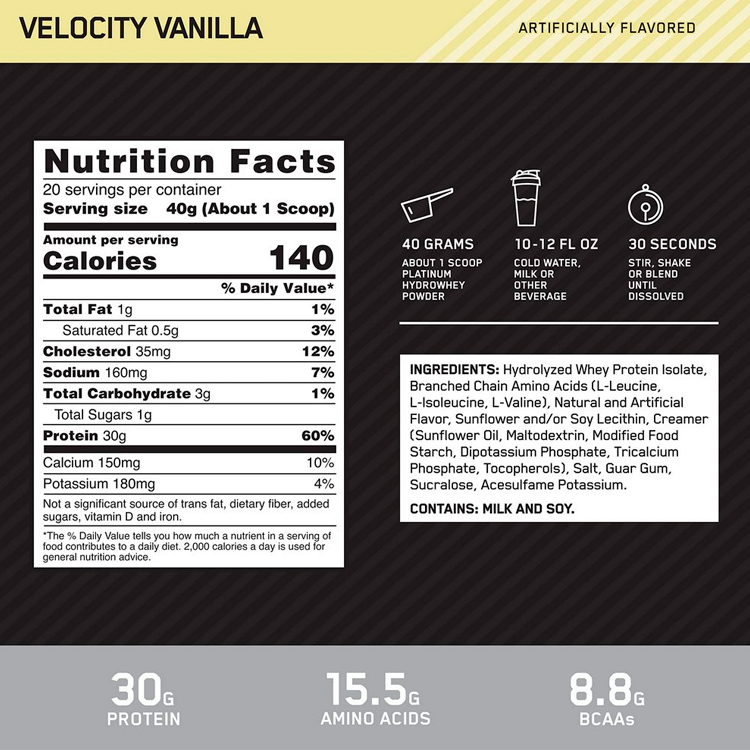 Гидролизат протеина Optimum Nutrition Platinum Hydro Whey Vanilla 3.52lb/1.6 кг photo 3