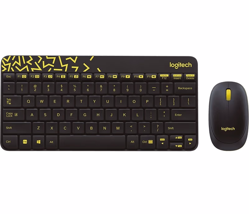 Logitech Wireless Desktop MK240 Nano USB, Keyboard + Mouse, 2.4GHz nano USB receiver, Black/Chartreuse Yellow, Retail - RUS 