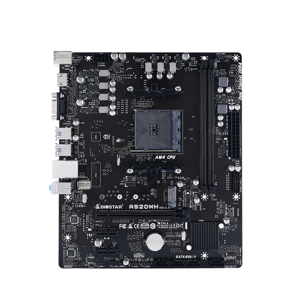 BIOSTAR A520MH, Socket AM4, AMD A520, Dual 2xDDR4-4933, APU AMD graphics, VGA, HDMI, 1xPCIe X16, 4xSATA3, RAID, 1xM.2 Slot, 2xPCIe X1, ALC887 HDA, GbE LAN, 6xUSB3.2, mATX photo 1
