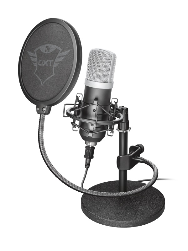 Trust Gaming GXT 252 Emita Streaming Microphone, USB connection, Including heavy weight metal stand, high-end shock mount and large, double-screen pop filter, aluminum flightcase for safe storage, 1.8m USB cable photo 1
